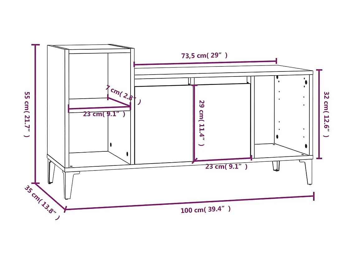 Meuble TV Blanc brillant 100x35x55 cm Bois d'ingénierie