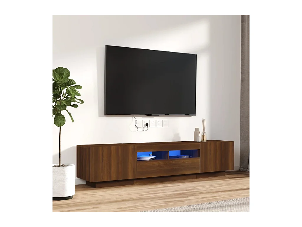 Ensemble de meubles TV avec lumières LED 2 pcs Chêne marron