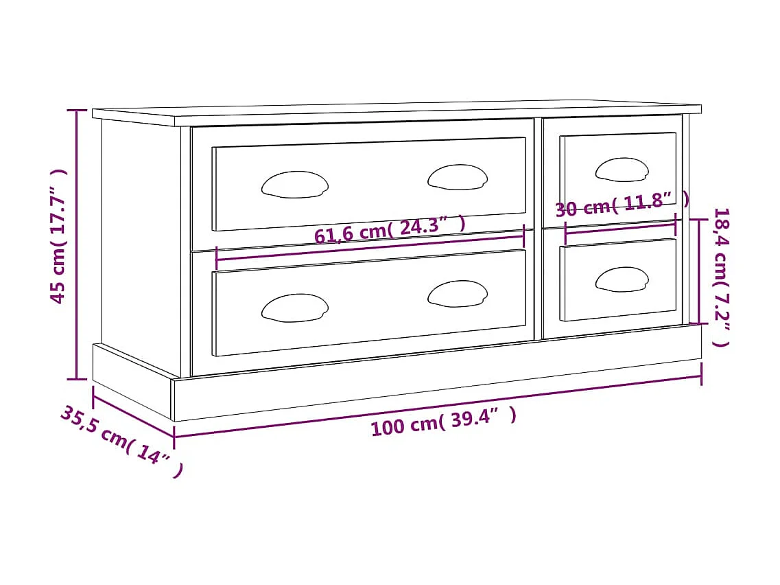 Meuble TV chêne sonoma 100x35,5x45 cm bois d'ingénierie