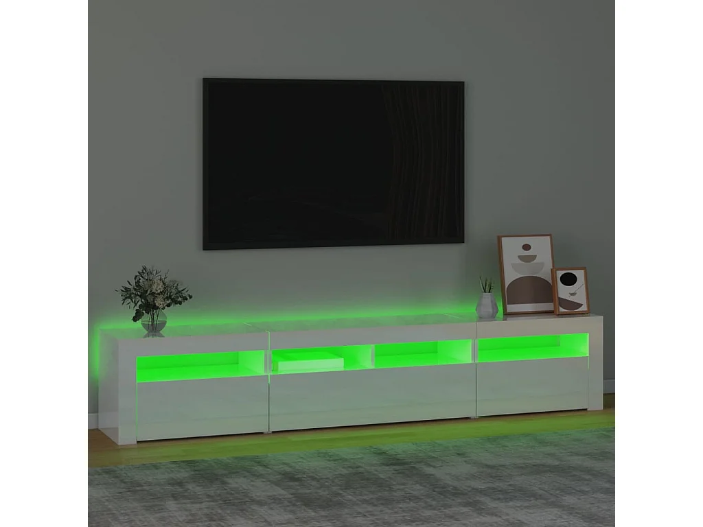 Meuble TV avec lumières LED Blanc brillant 210x35x40 cm
