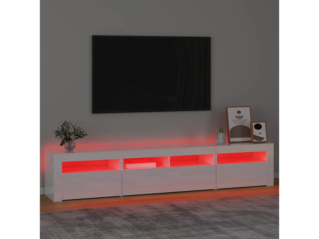 Meuble TV avec lumières LED Blanc brillant 210x35x40 cm