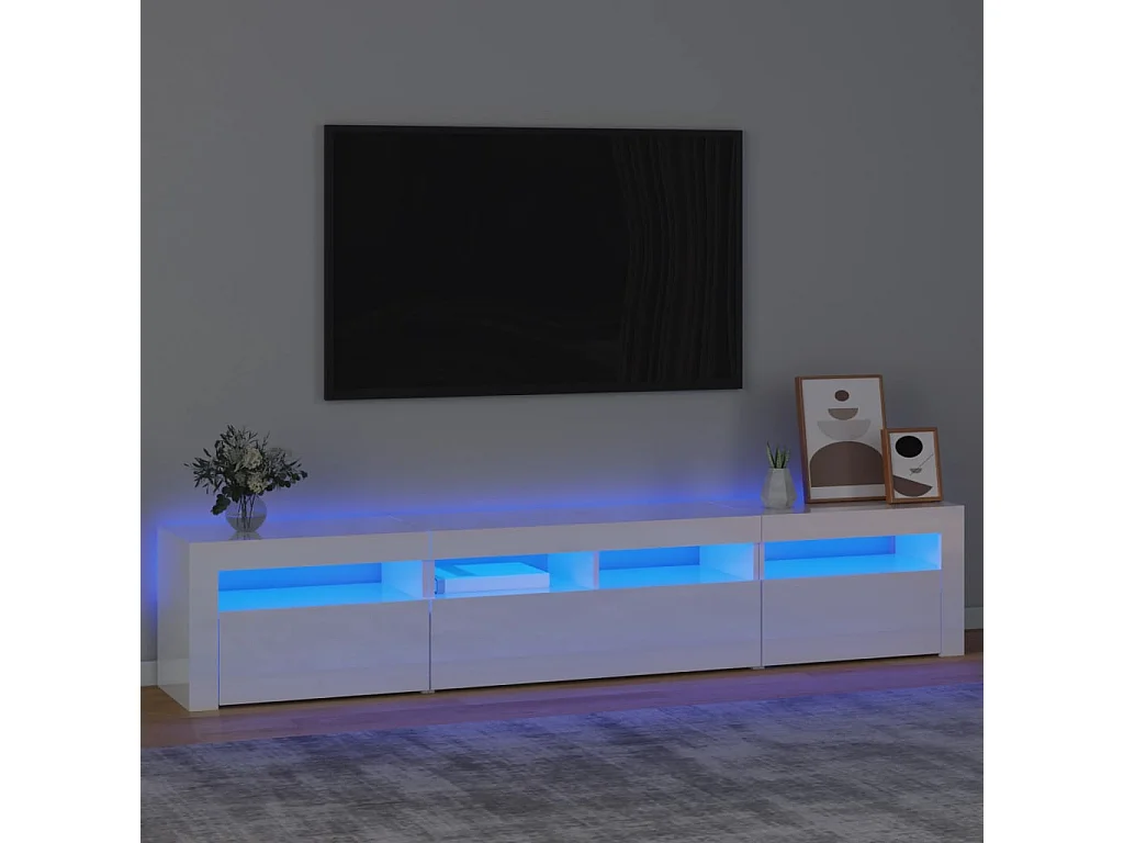 Meuble TV avec lumières LED Blanc brillant 210x35x40 cm