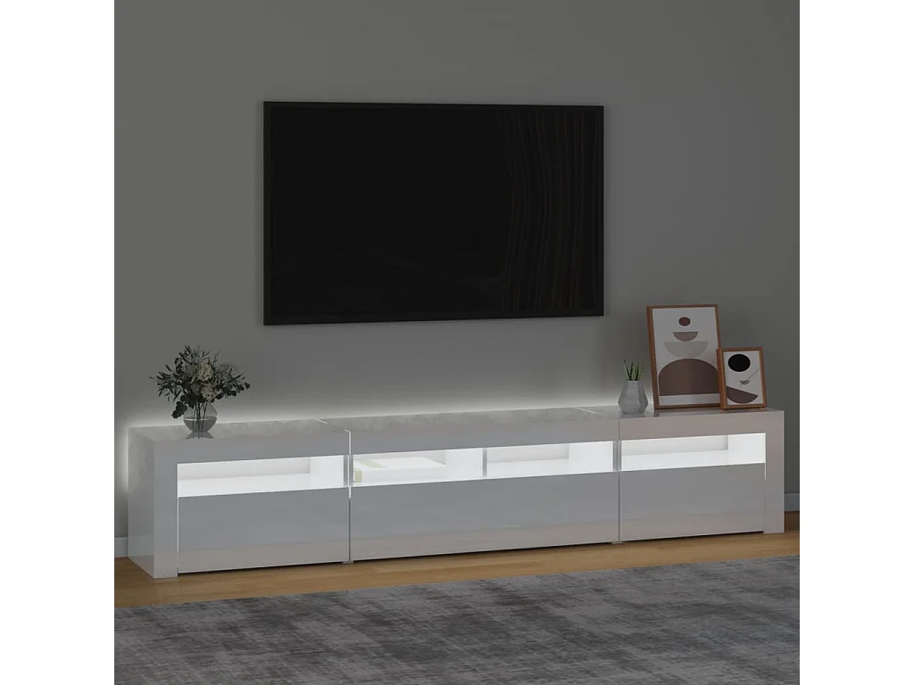 Meuble TV avec lumières LED Blanc brillant 210x35x40 cm