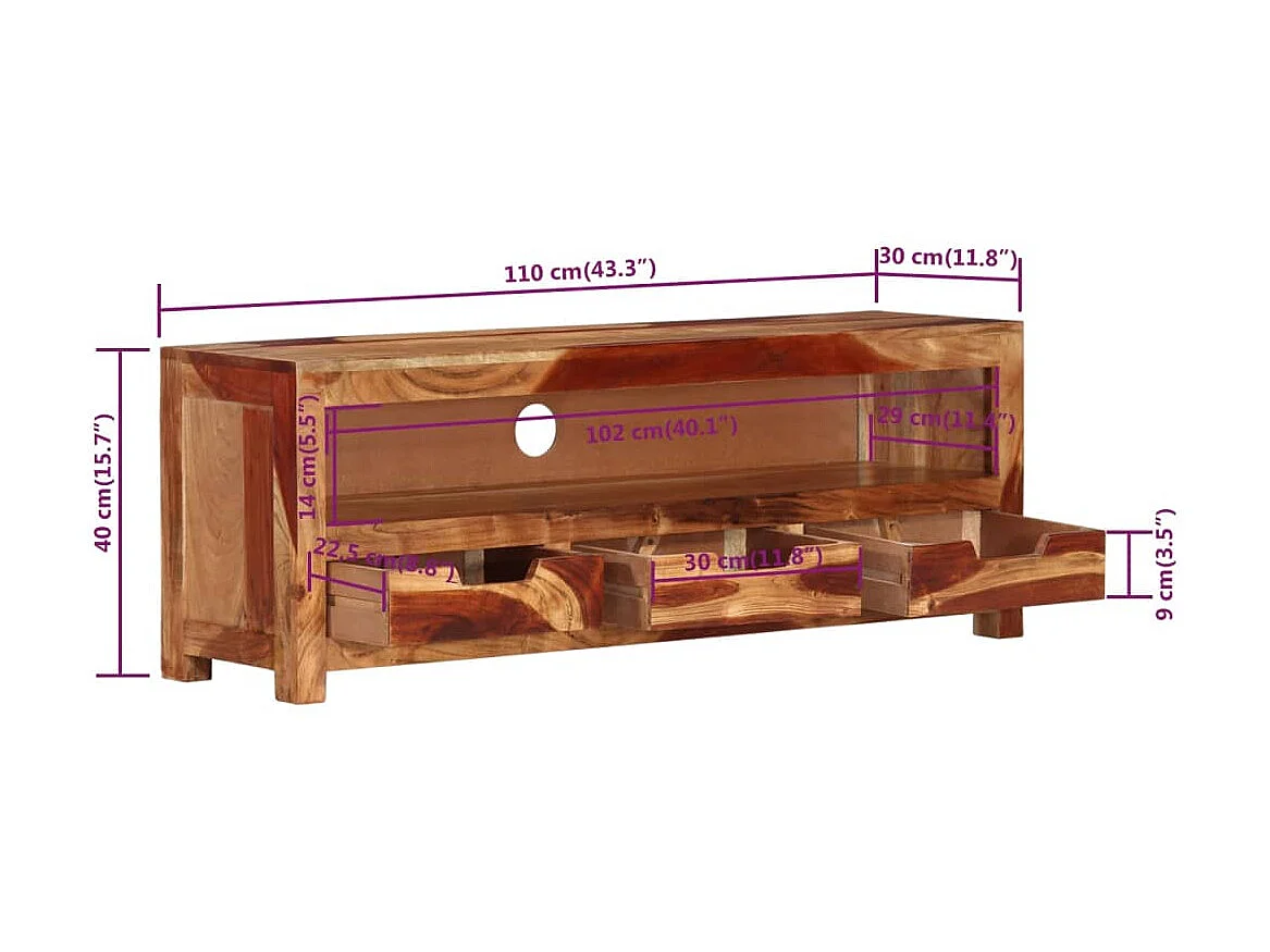 Meuble TV 110x30x40 cm Bois d'acacia massif