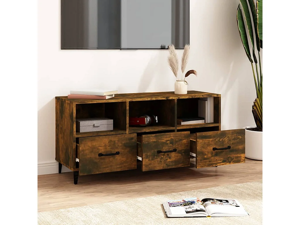 TV-meubel Gerookt eiken 102x35x50 cm Bewerkt hout