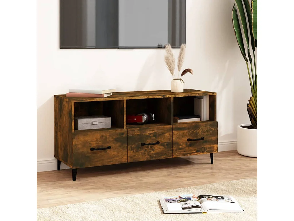 Meuble TV Chêne fumé 102x35x50 cm Bois d'ingénierie