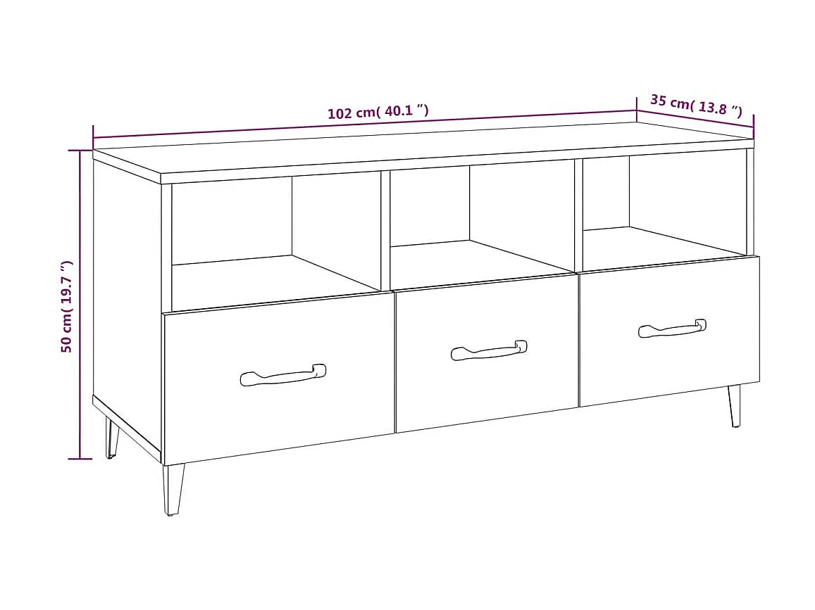 Meuble TV Chêne fumé 102x35x50 cm Bois d'ingénierie