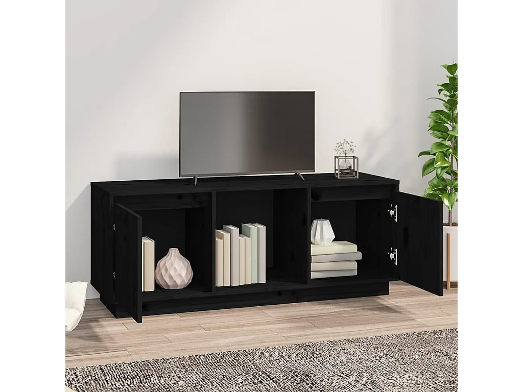 Móvel de TV preto 110,5x35x44 cm Madeira maciça de pinho
