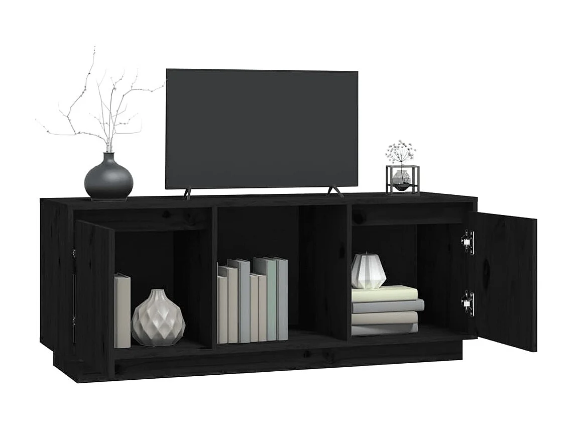 Móvel de TV preto 110,5x35x44 cm Madeira maciça de pinho