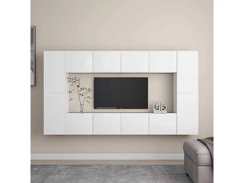 Set mobili TV 8 pezzi in truciolare bianco