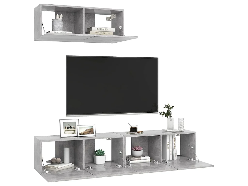 Meubles TV 3 pcs Gris béton Aggloméré