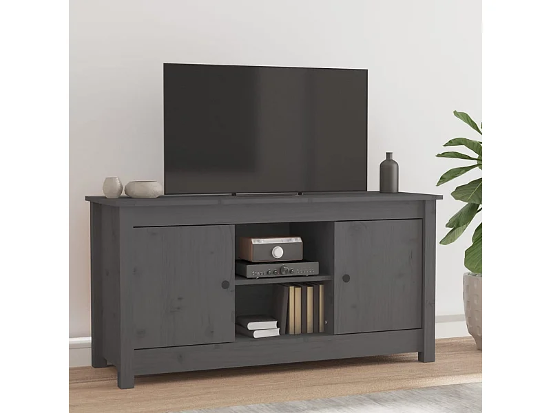 Meuble TV Gris 103x36,5x52 cm Bois de pin massif