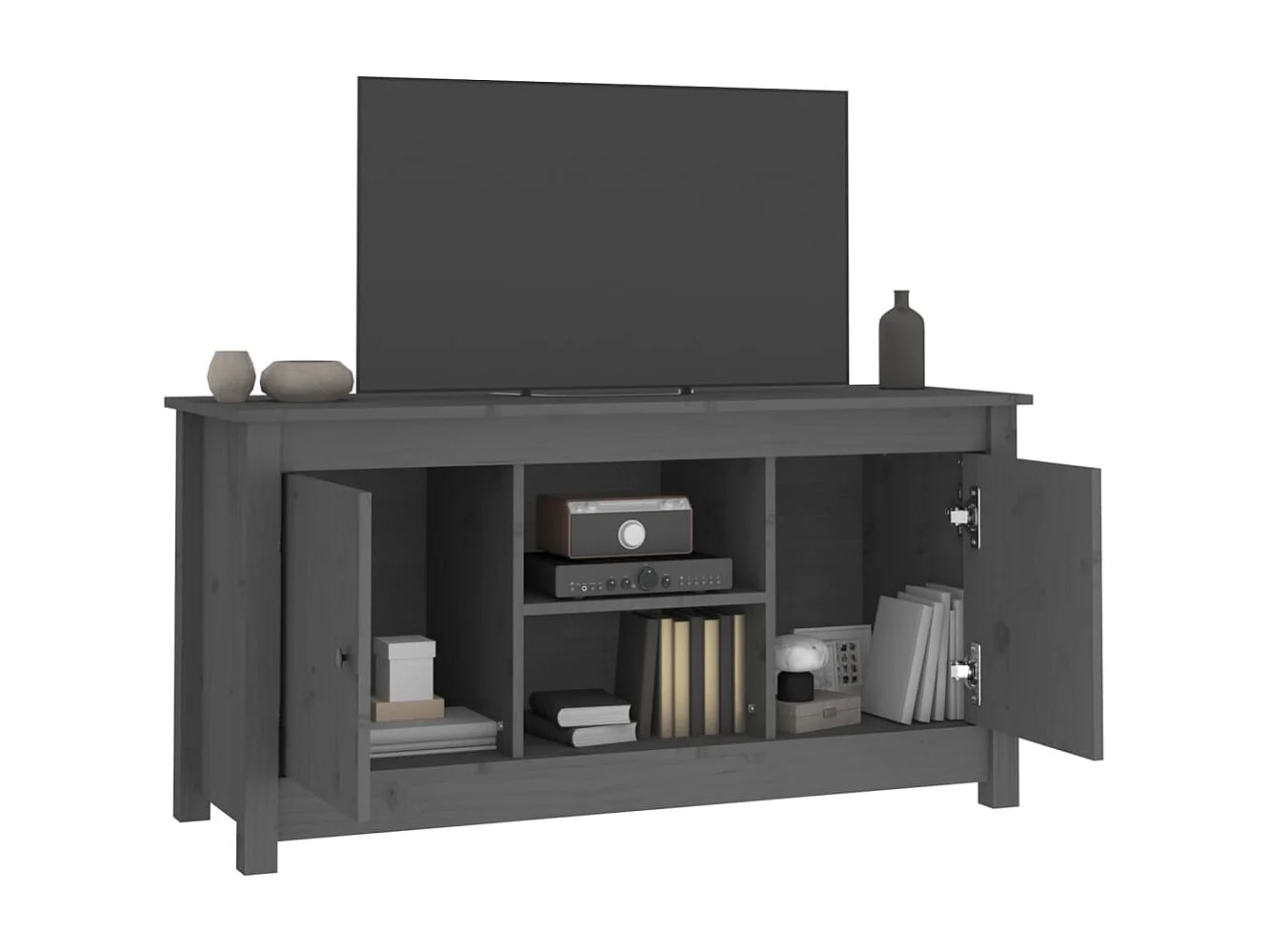 Meuble TV Gris 103x36,5x52 cm Bois de pin massif