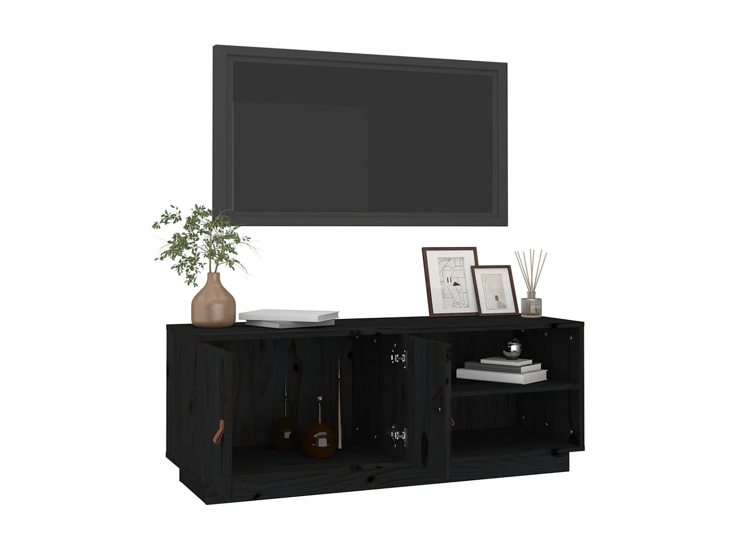 Meuble TV Noir 105x34x40 cm Bois de pin massif