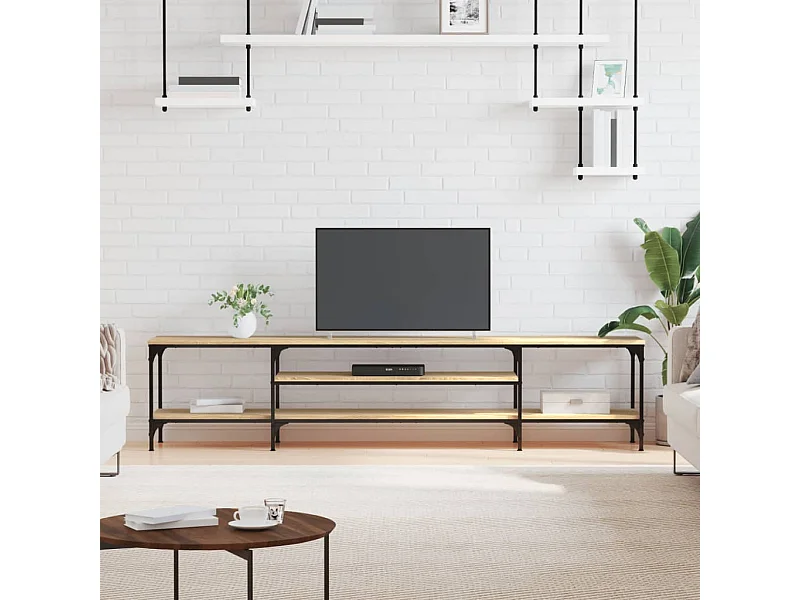 Meuble TV chêne sonoma 201x35x45 cm bois d'ingénierie et fer