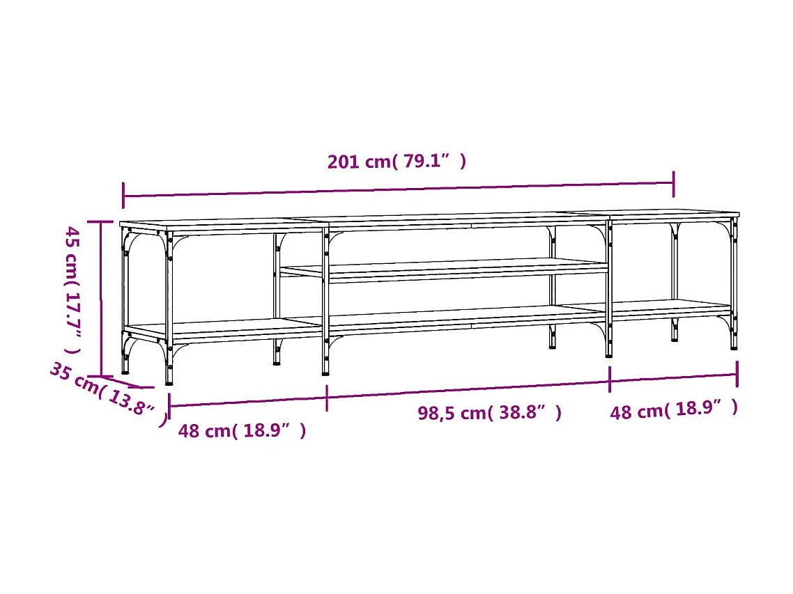Meuble TV chêne sonoma 201x35x45 cm bois d'ingénierie et fer