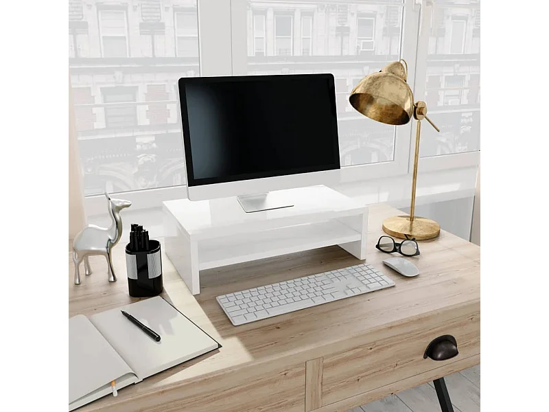 Soporte para monitor Aglomerado blanco brillante 42 x 24 x 13 cm