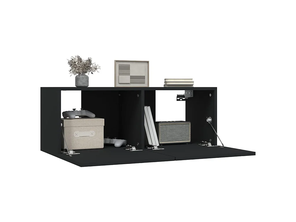 Móveis de TV 2 unidades preto 80x30x30 cm madeira trabalhada