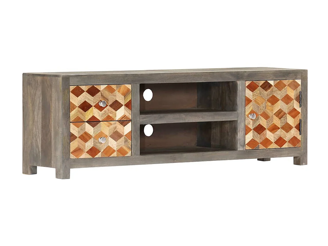 Meuble TV Gris 120 x 30 x 40 cm Bois massif de manguier