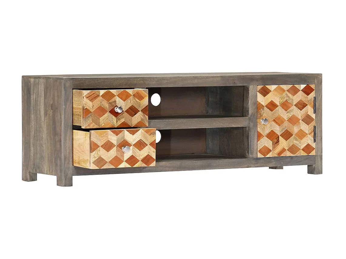 Meuble TV Gris 120 x 30 x 40 cm Bois massif de manguier