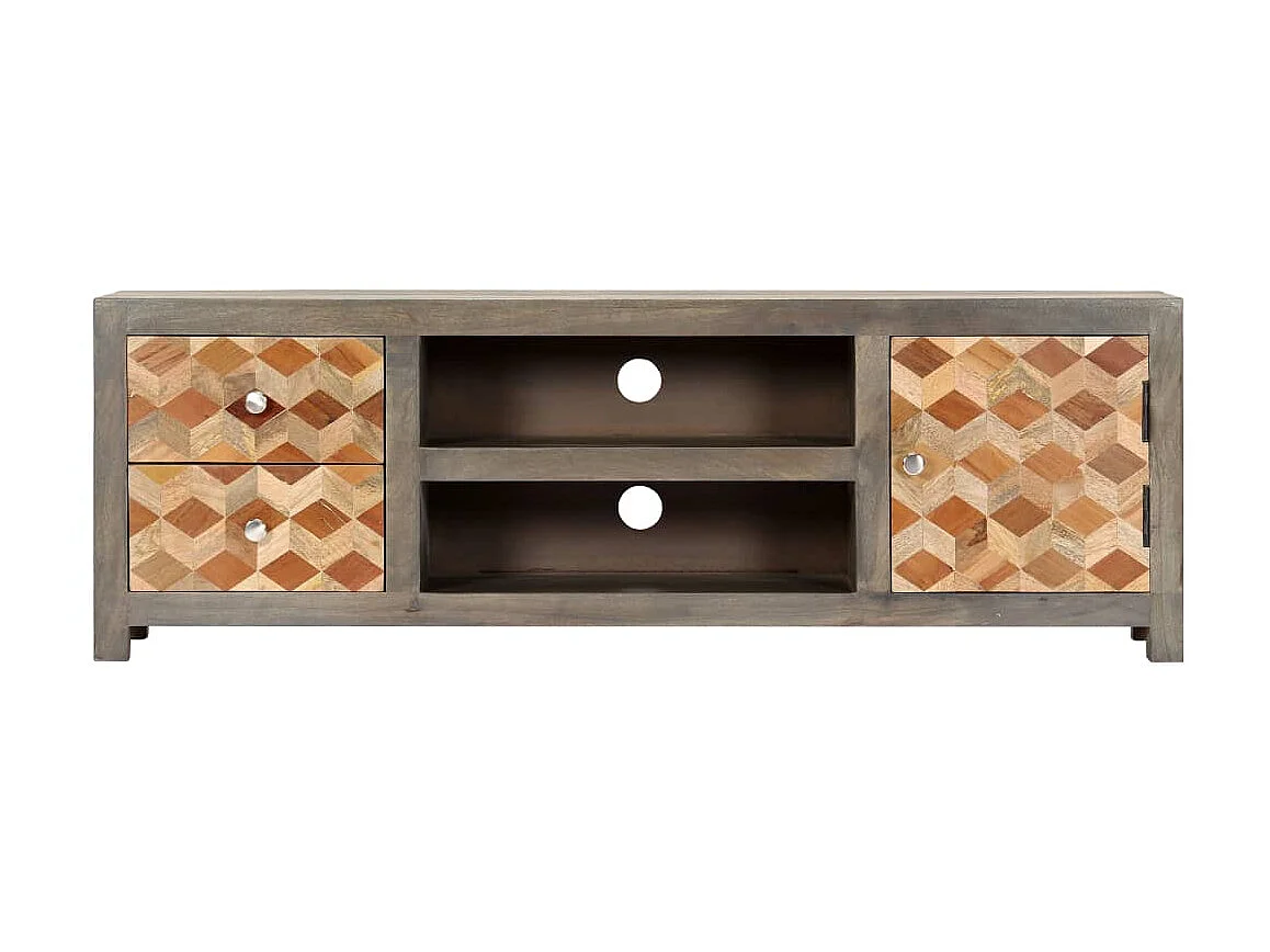 Meuble TV Gris 120 x 30 x 40 cm Bois massif de manguier