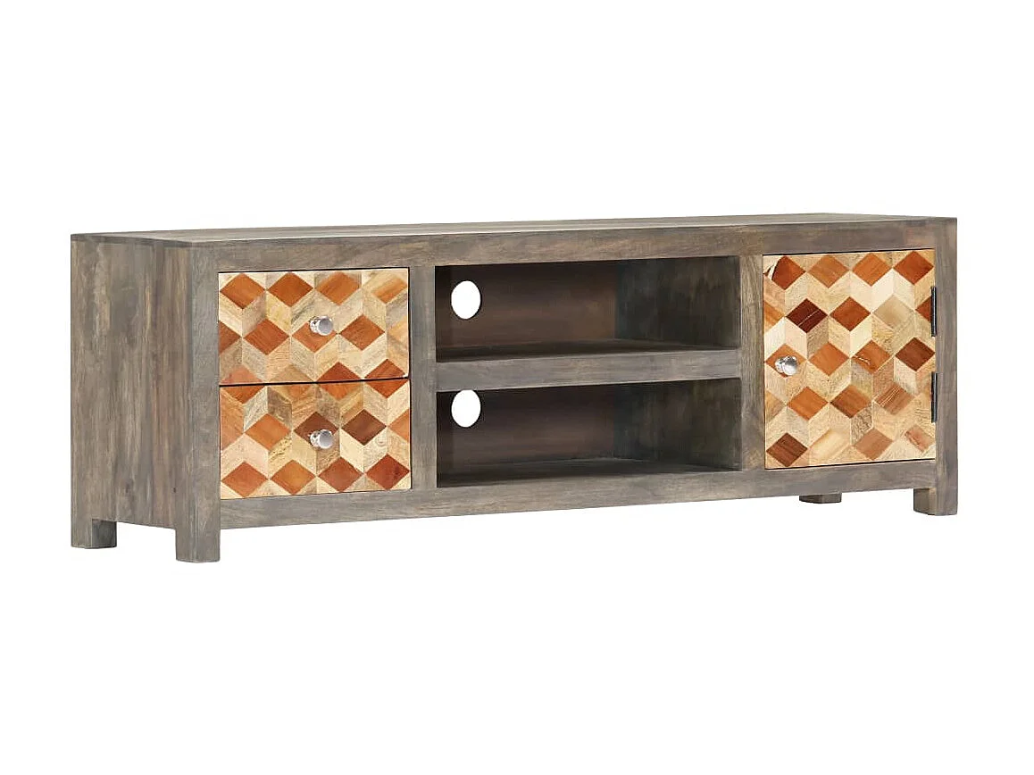 Meuble TV Gris 120 x 30 x 40 cm Bois massif de manguier