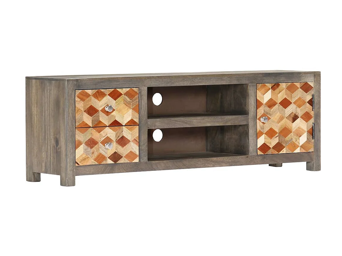 Meuble TV Gris 120 x 30 x 40 cm Bois massif de manguier
