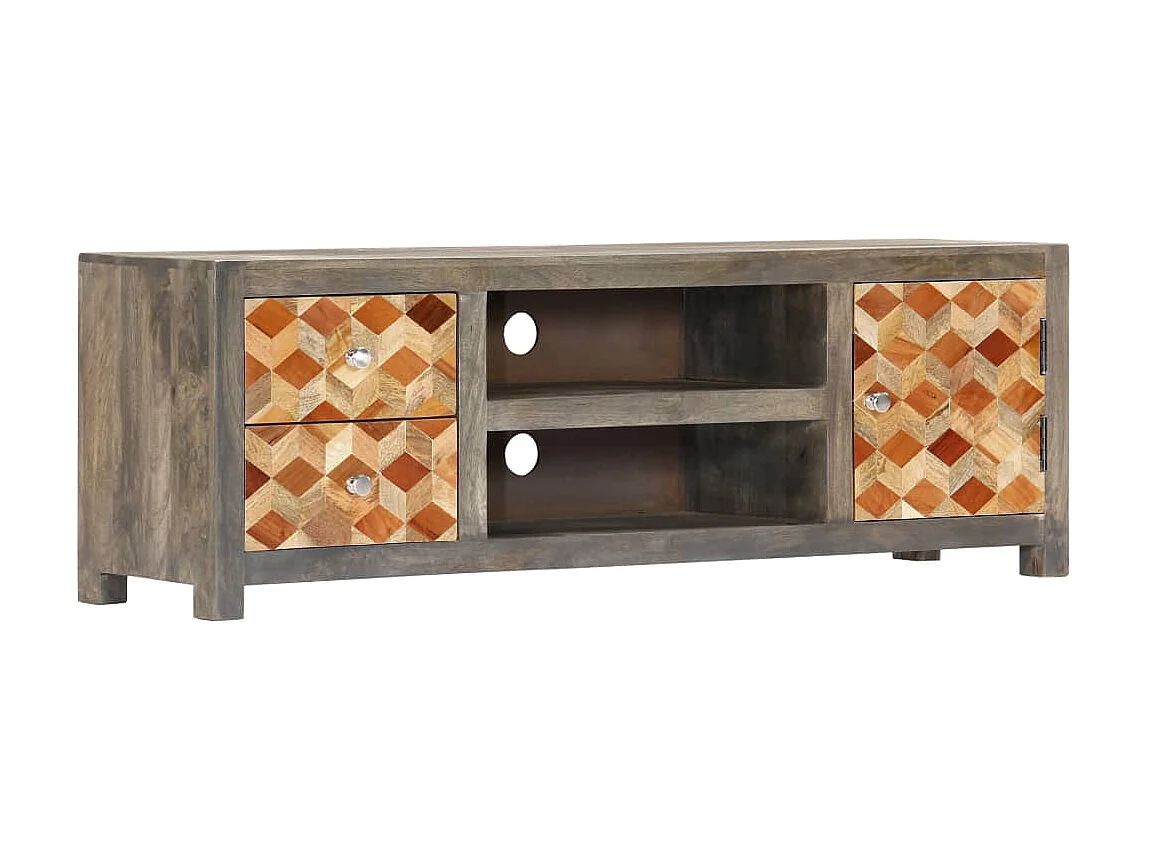 Meuble TV Gris 120 x 30 x 40 cm Bois massif de manguier