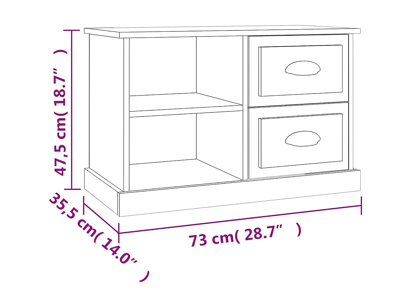 Meuble TV blanc 73x35,5x47,5 cm bois d'ingénierie