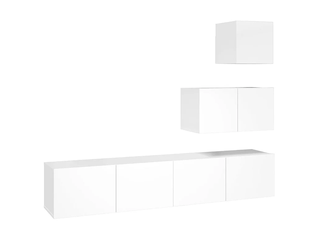 4-delige tv-standaardset glanzend wit bewerkt hout