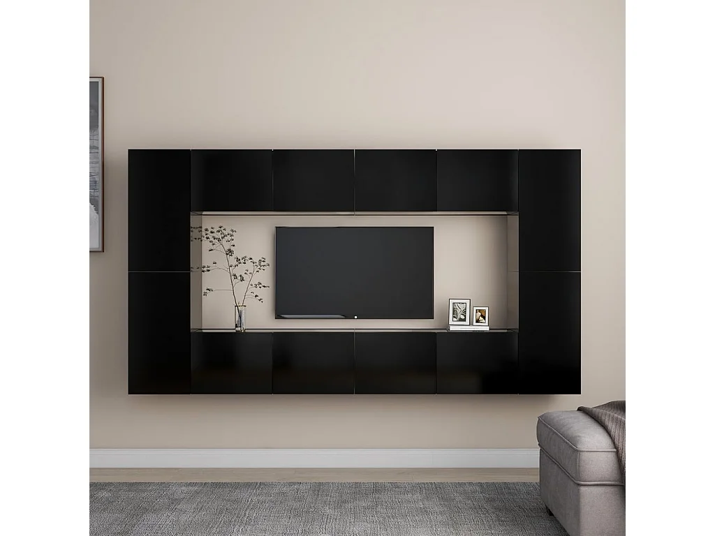 TV-meubelset 8-delig Zwart spaanplaat