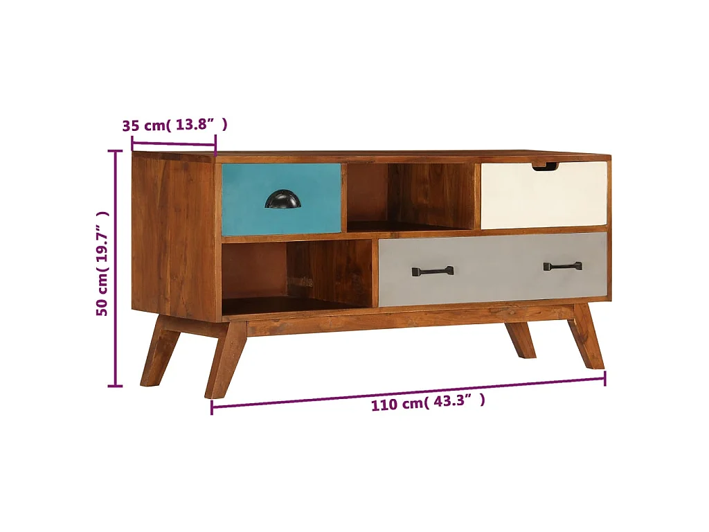 Meuble TV avec 3 tiroirs 110x35x50 cm Bois d'acacia solide