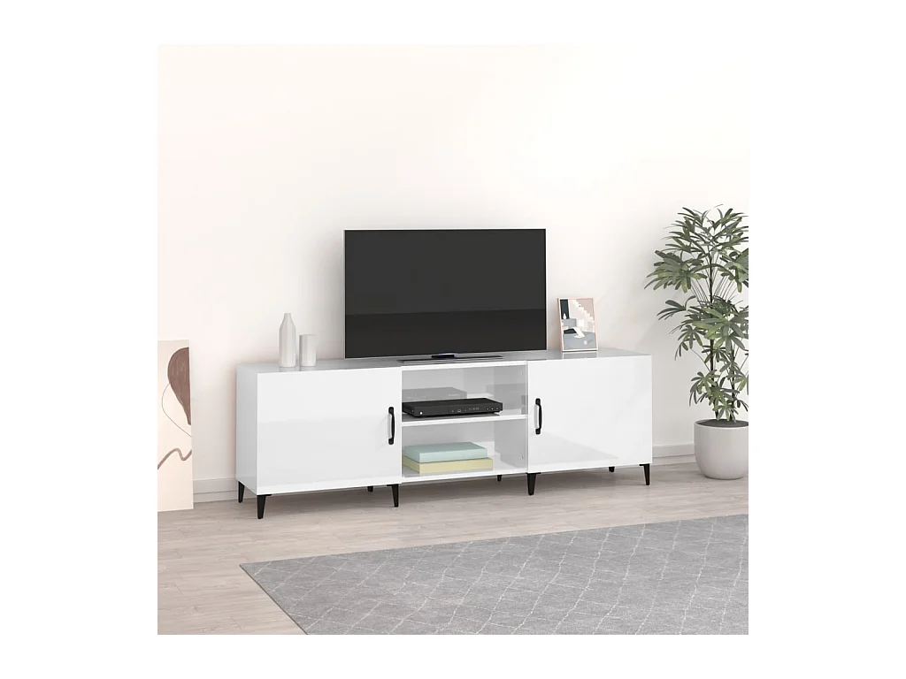 Meuble TV blanc brillant 150x30x50 cm bois d'ingénierie