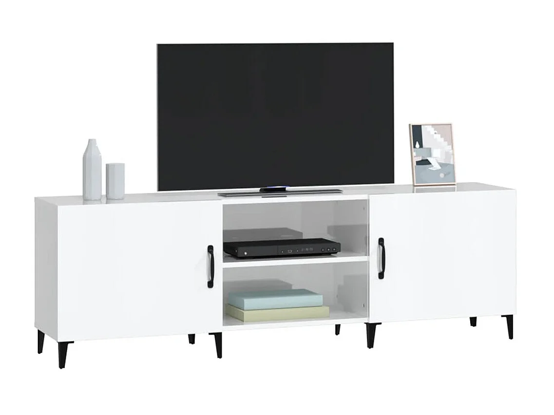 Mobile TV bianco lucido 150x30x50 cm in derivati del legno