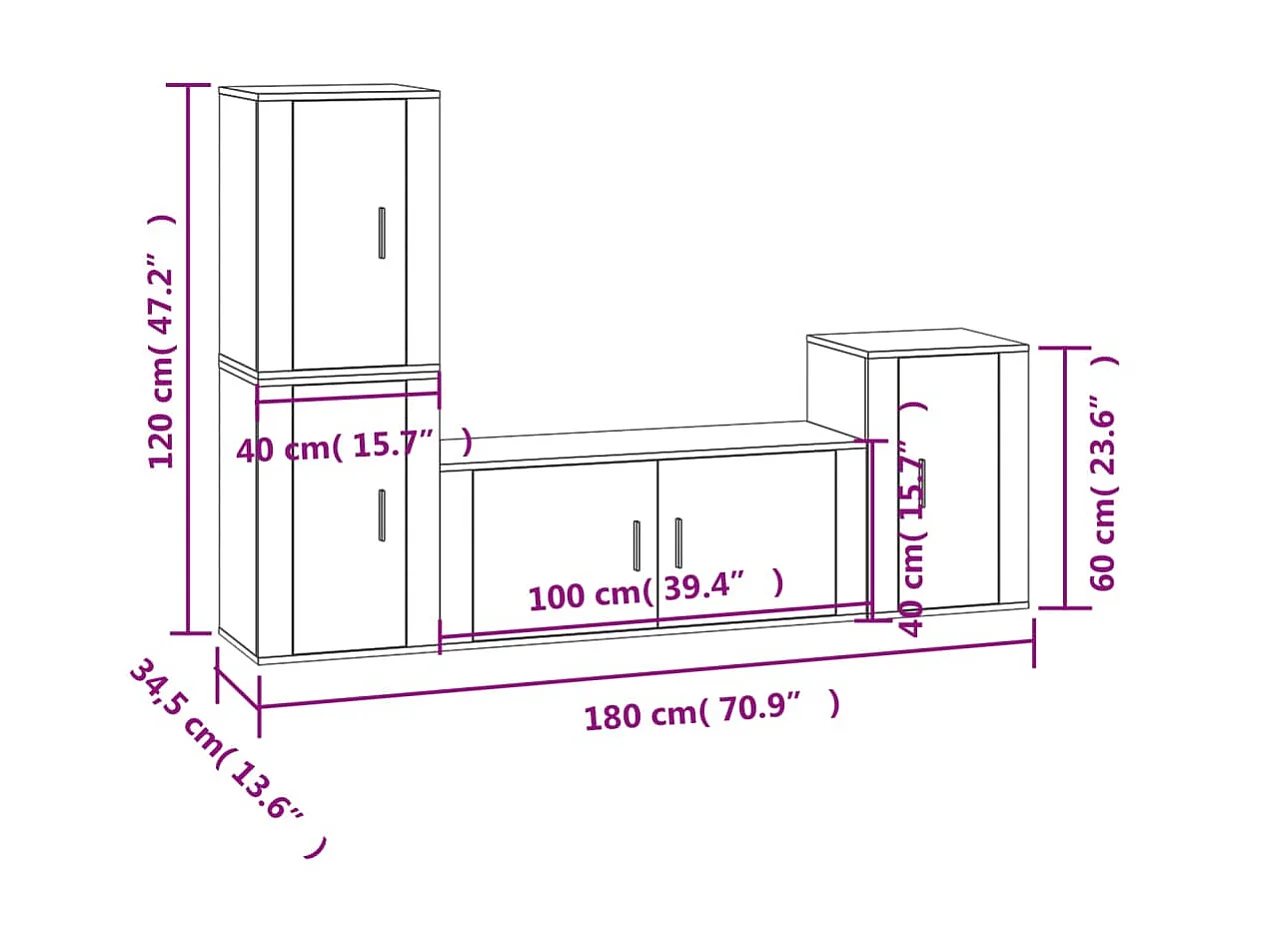 Juego de soporte para TV de 4 piezas de madera de ingeniería blanca brillante