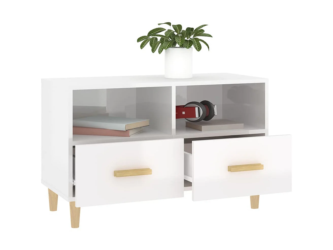 Móvel de TV branco brilhante 80x36x50 cm Madeira trabalhada