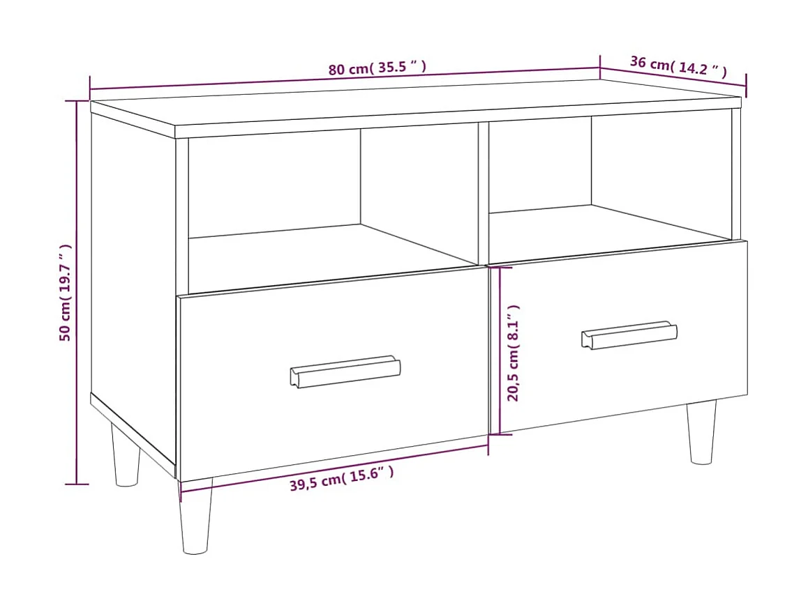Móvel de TV branco brilhante 80x36x50 cm Madeira trabalhada