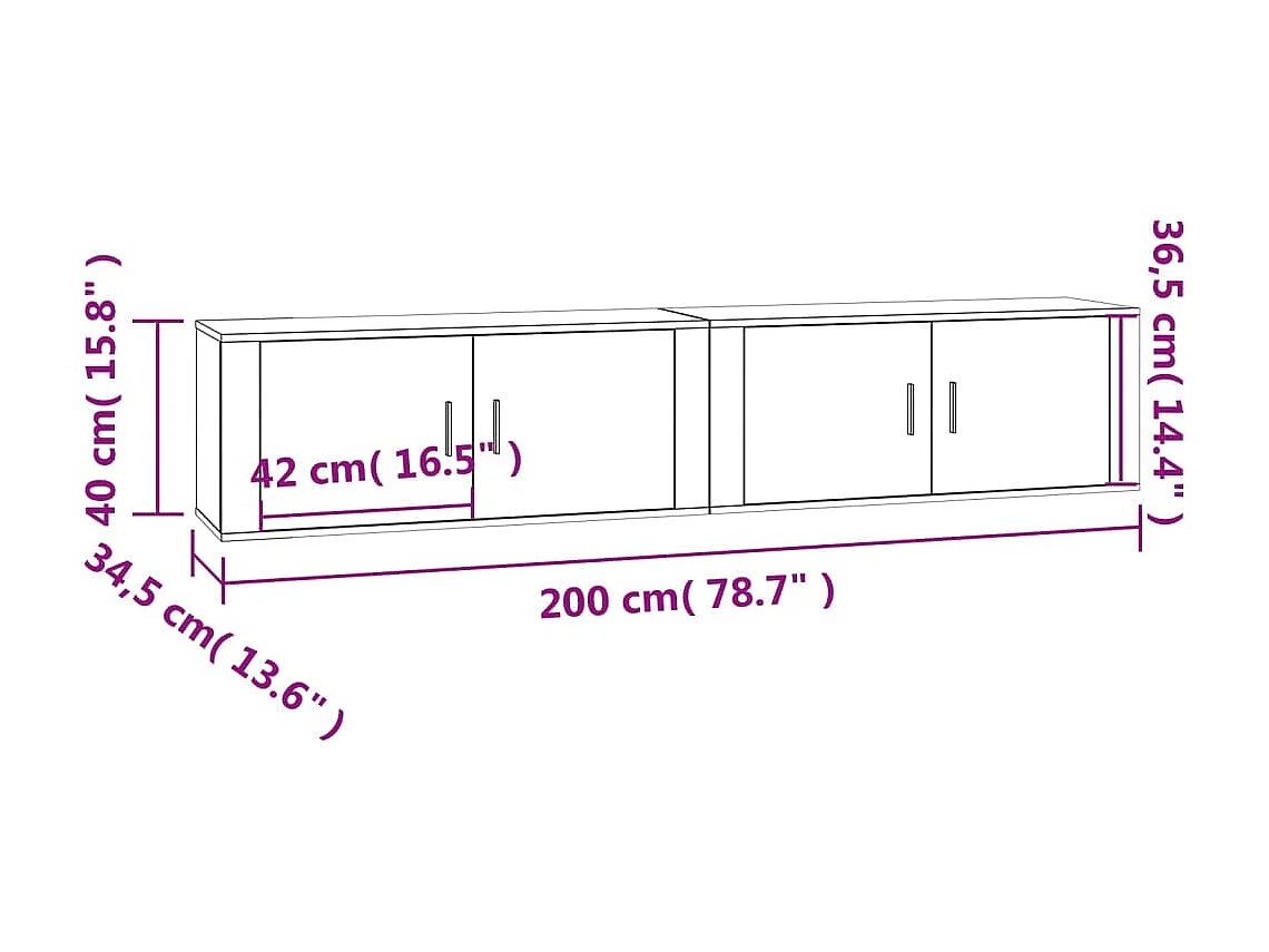 TV-wandkast 2 stuks betongrijs 100x34,5x40 cm
