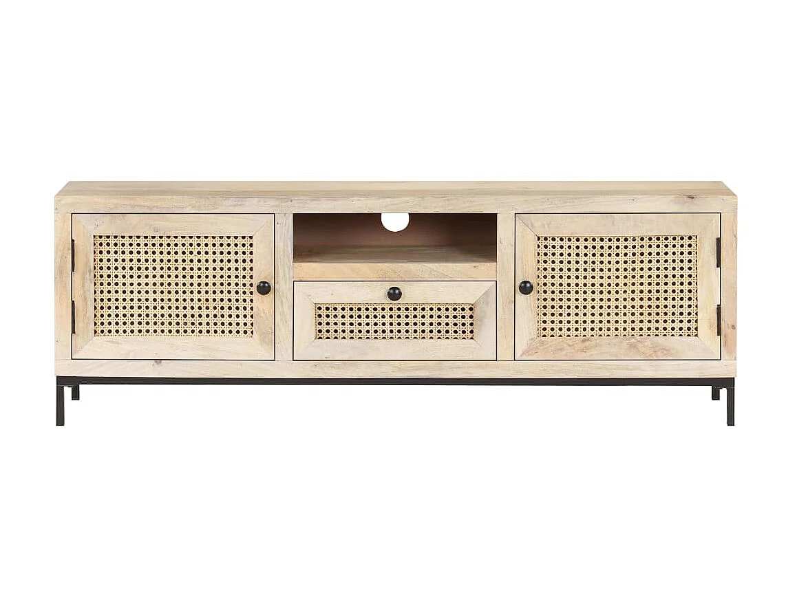 Meuble TV 120x30x40 cm Bois de manguier et canne naturelle