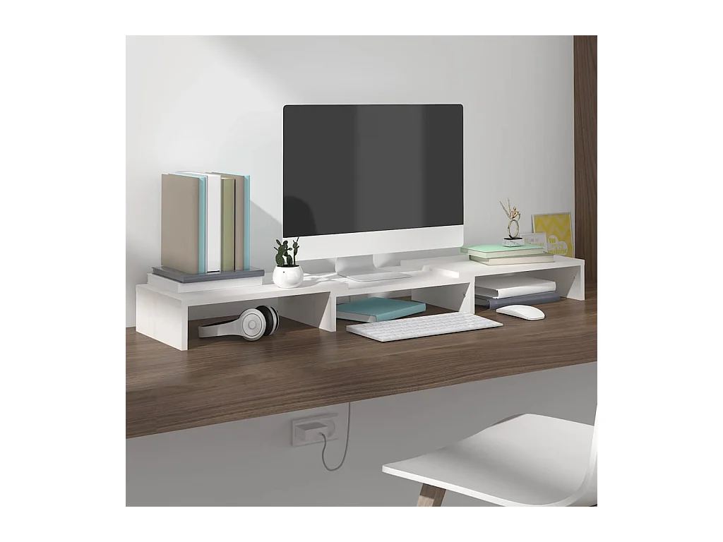 Monitorständer Weiß 80x24x10,5 cm Massives Kiefernholz