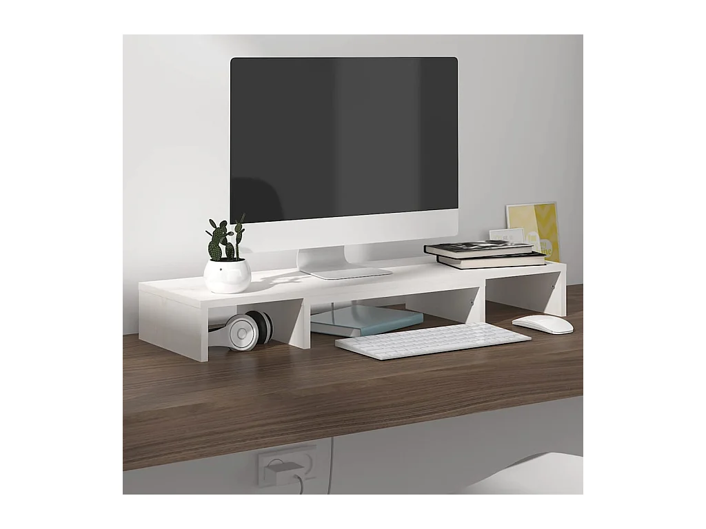 Monitorständer Weiß 80x24x10,5 cm Massives Kiefernholz