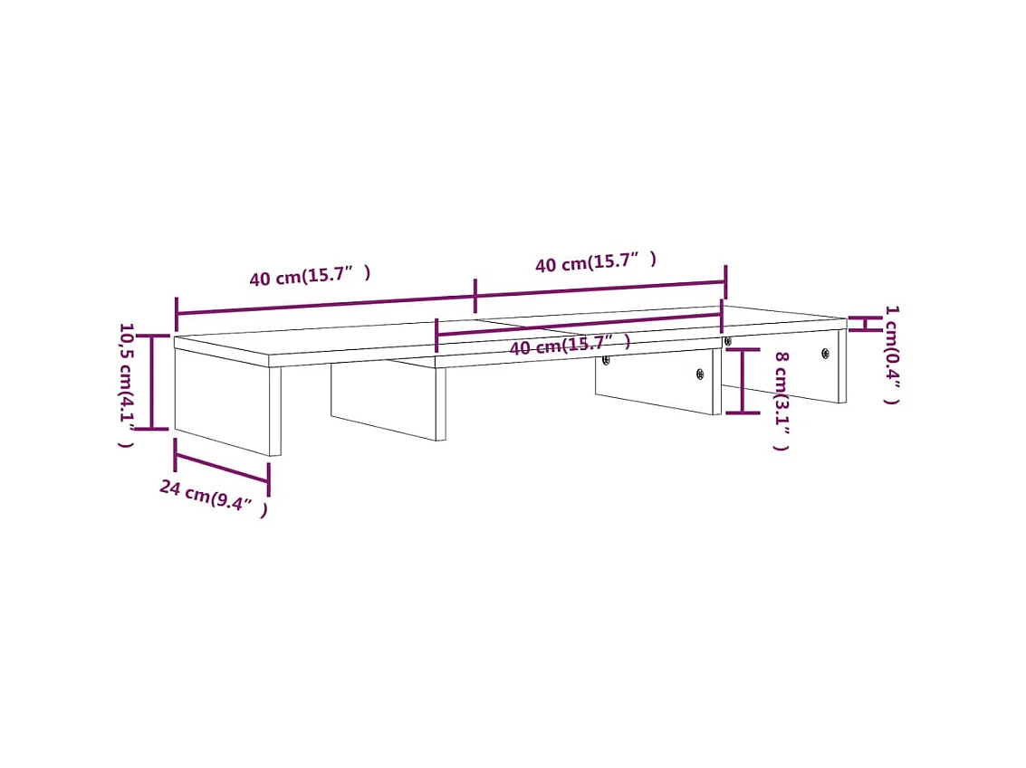 Monitorständer Weiß 80x24x10,5 cm Massives Kiefernholz