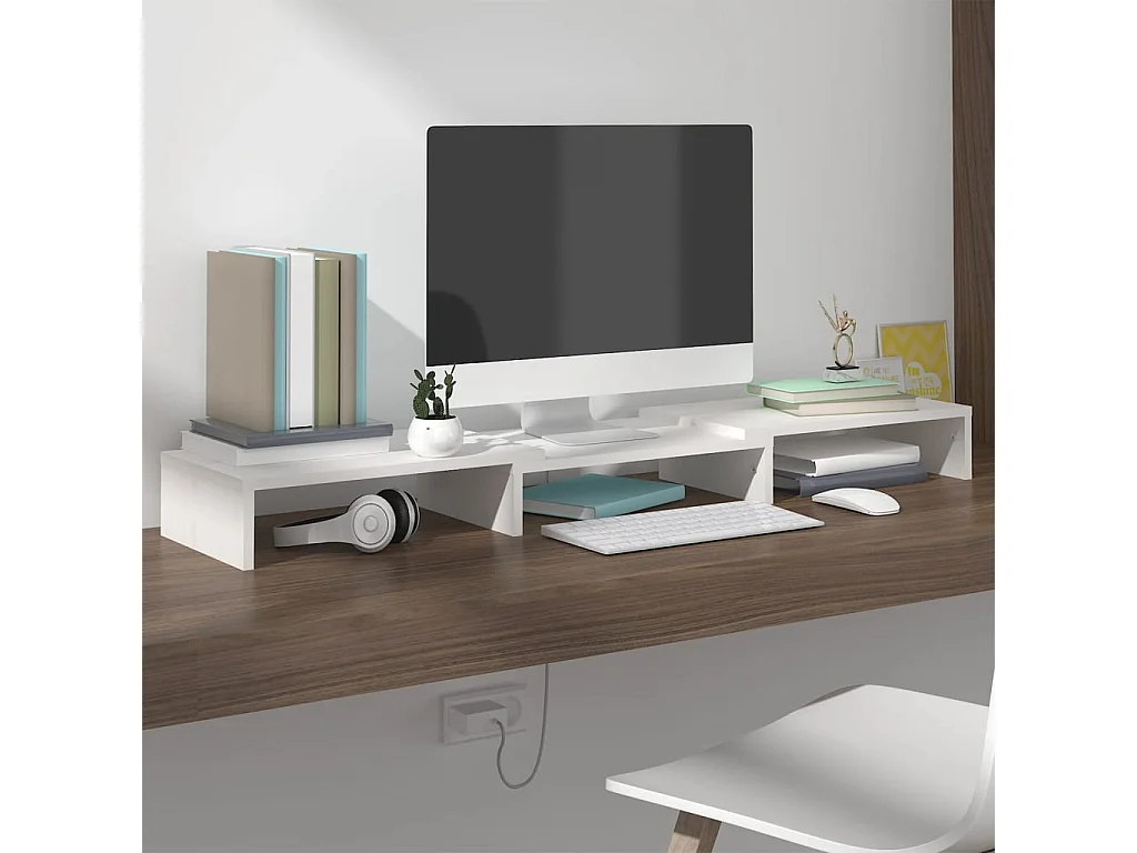 Monitorständer Weiß 80x24x10,5 cm Massives Kiefernholz