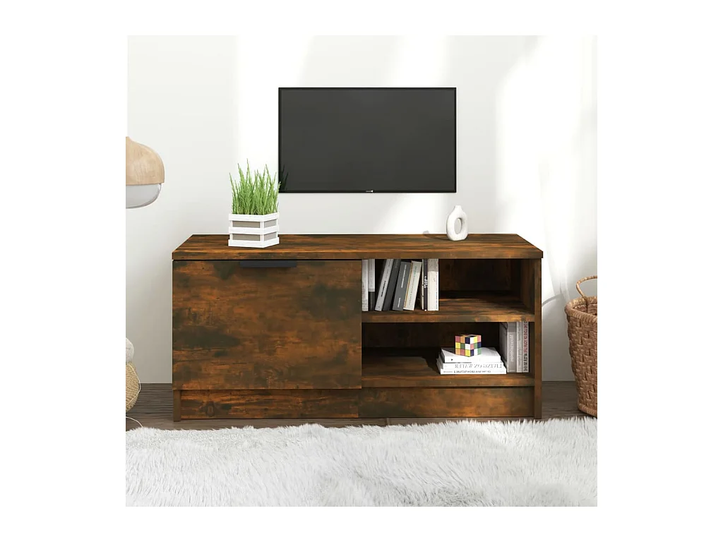 Meuble TV Chêne fumé 80x35x36,5 cm Bois d'ingénierie