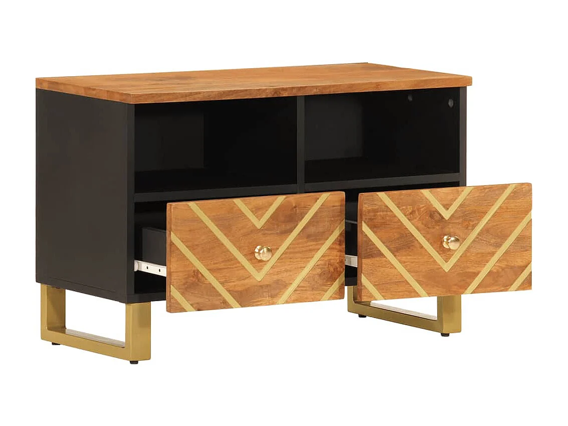 Meuble TV marron et noir 70x33,5x46 cm bois massif de manguier