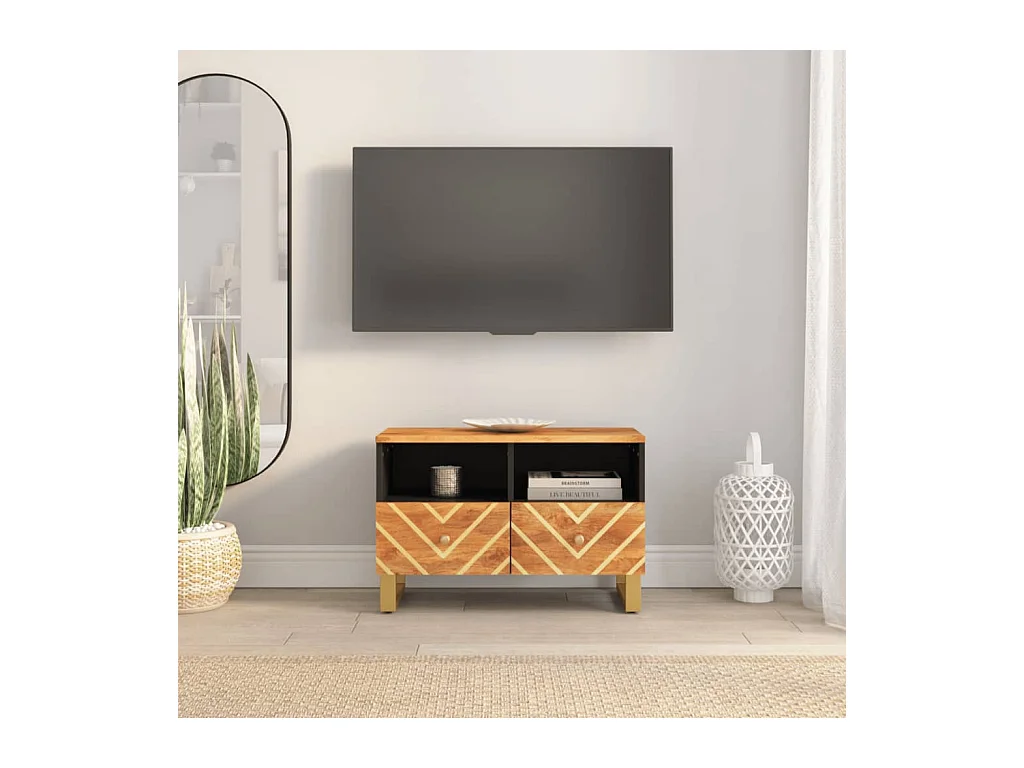 Meuble TV marron et noir 70x33,5x46 cm bois massif de manguier