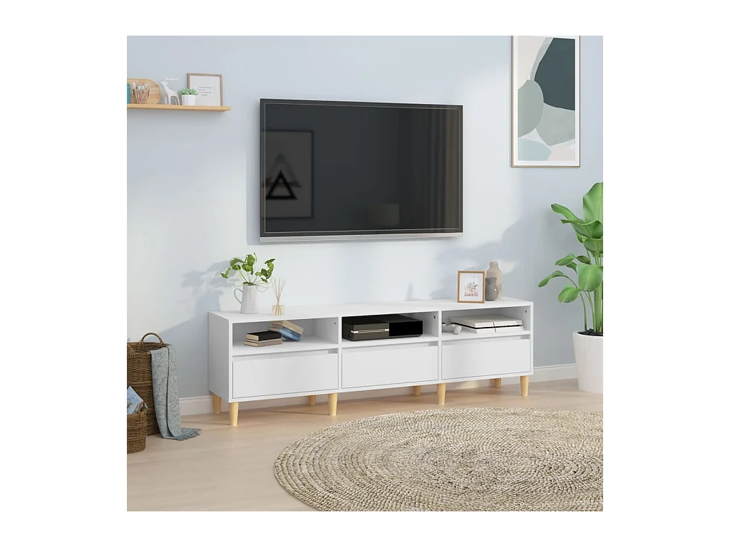 Meuble TV blanc 150x30x44,5 cm bois d'ingénierie