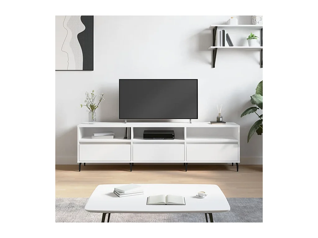 Mobile TV bianco 150x30x44,5 cm in derivati del legno