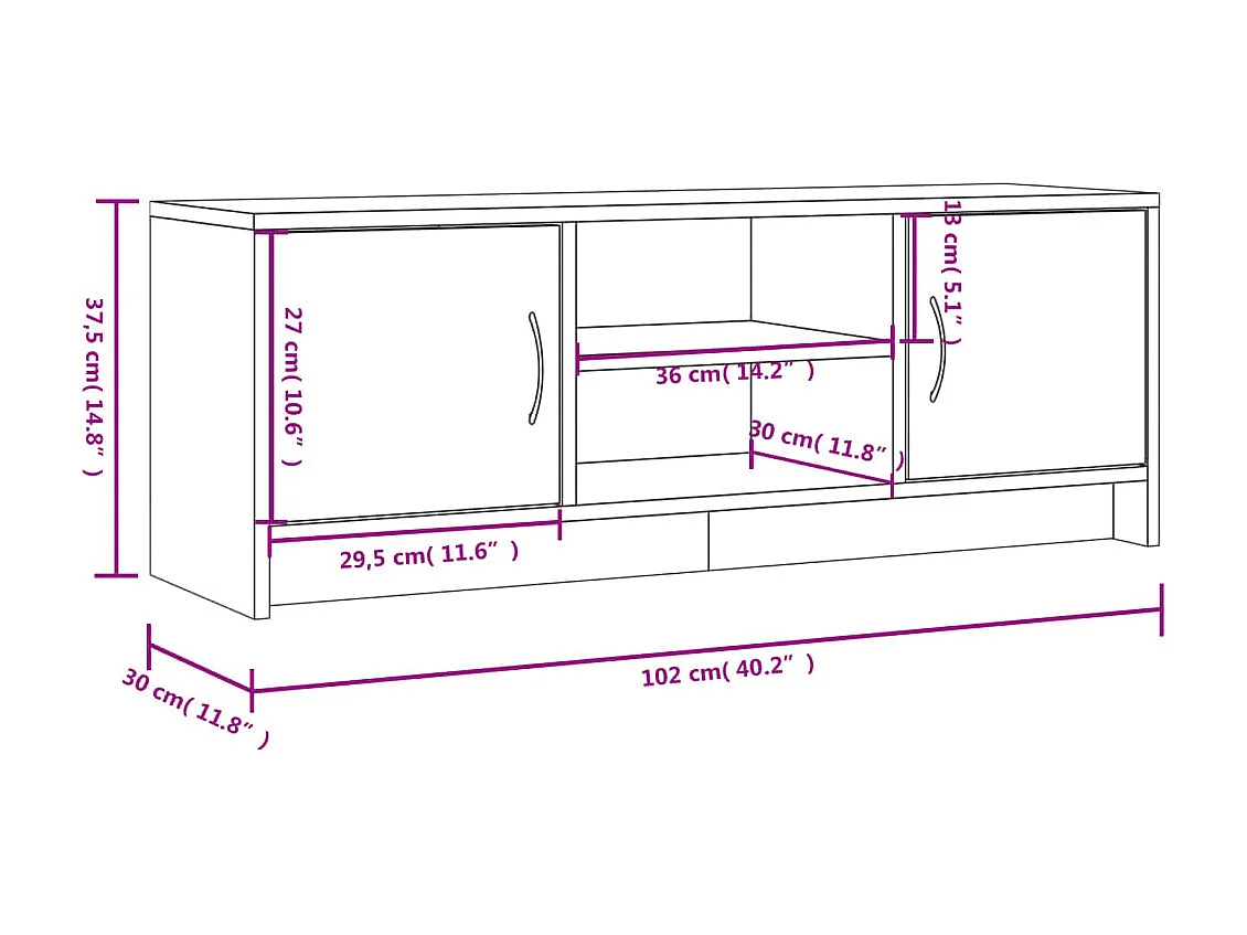 Meuble TV blanc 102x30x37,5 cm bois d'ingénierie