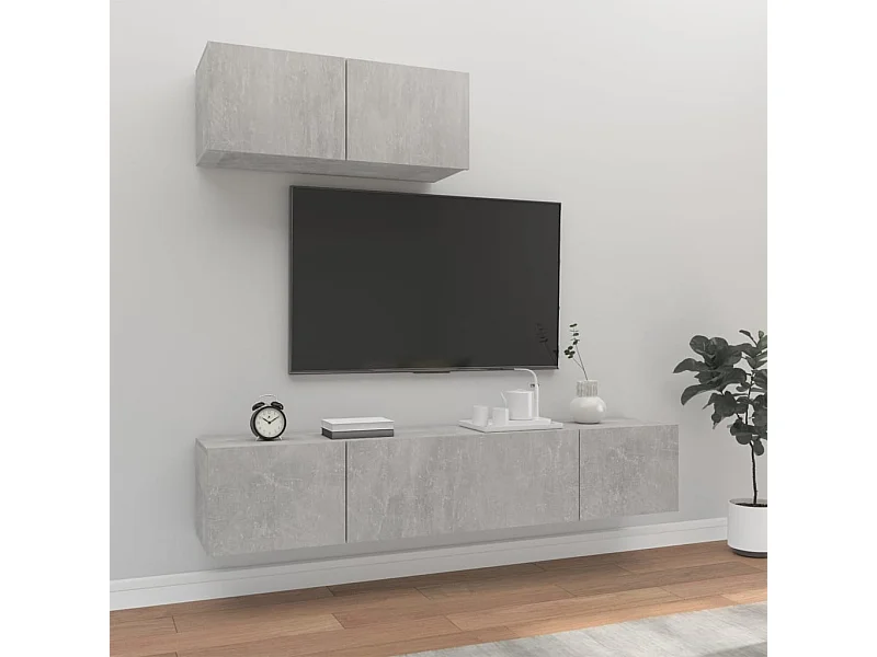 Conjunto mueble TV 3 piezas Gris hormigón Madera contrachapada
